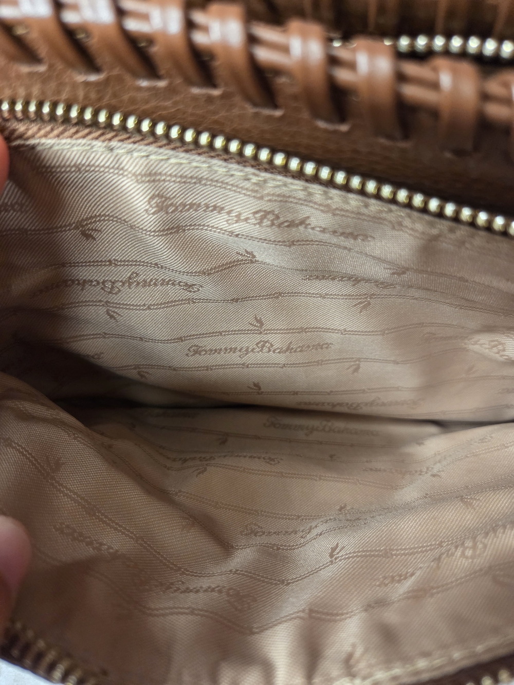 Tommy Bahama Patchwork Leather Crossbody Bag in Brown and Metallic Bronze - Picture 5 of 9